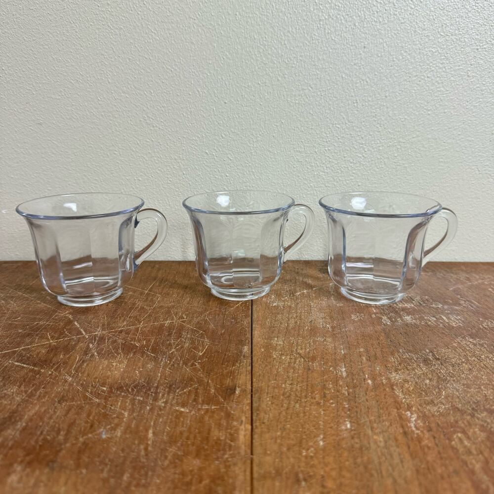 Imperial Glass Company Clear‎ Pressed Glass paneled Coffee Tea mugs Set of 3